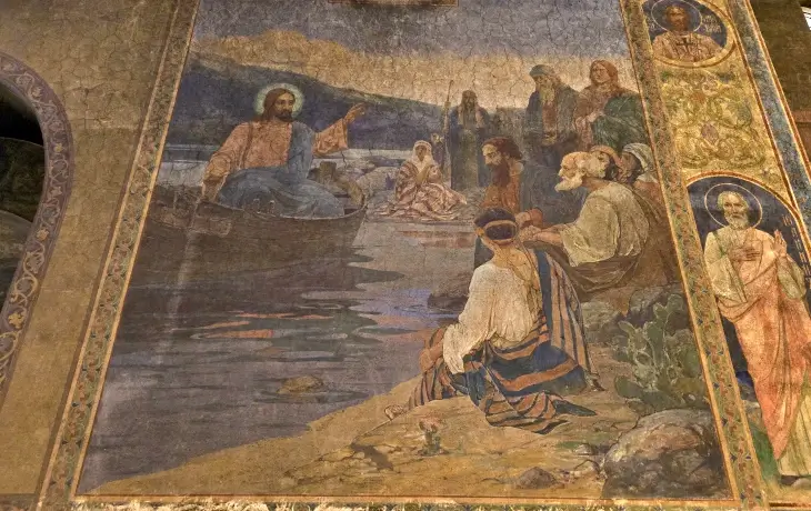 Alexander Nevsky Katedrali freski İsa ve havarileri göl kıyısında sahne